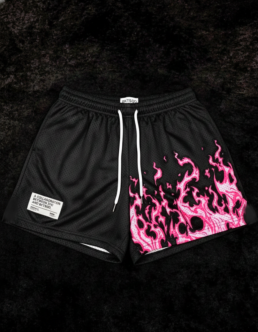 Flame Short Masculino Preto & Rosa