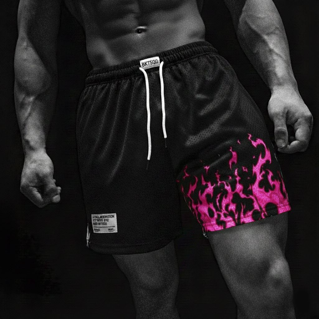 Flame Short Masculino Preto & Rosa