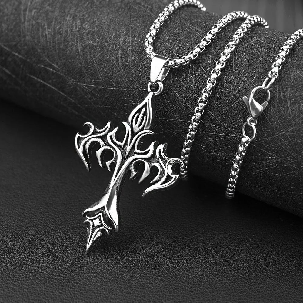 Cordão Prata Flame Cross